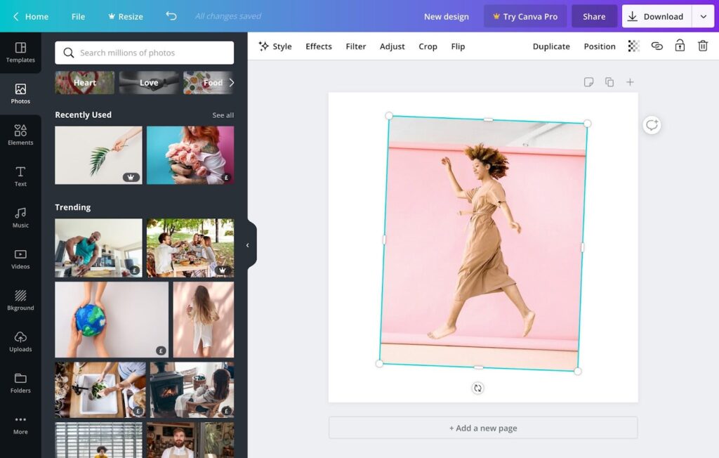 example of working with image rotation in Canva