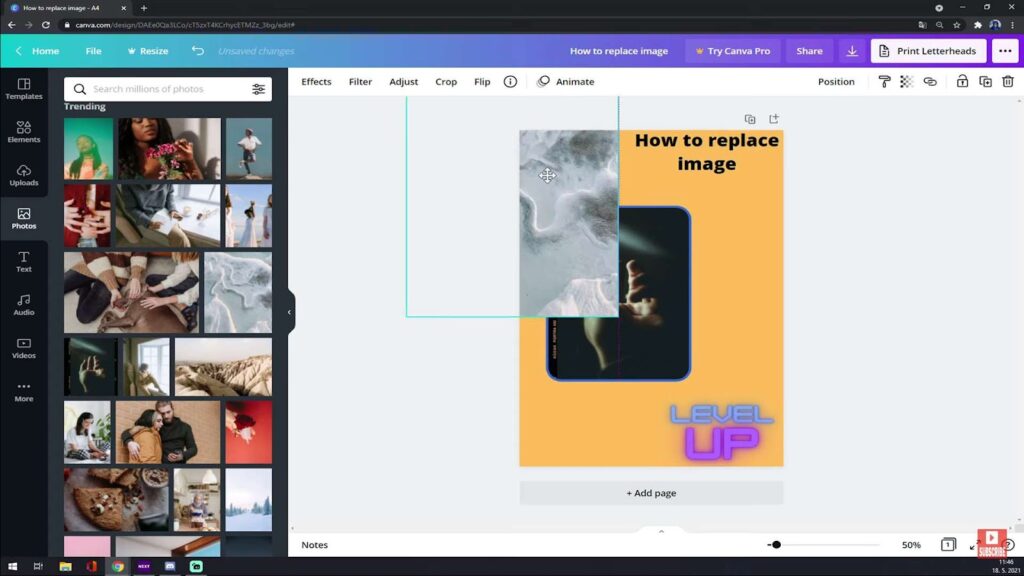 Process of replace an image in canva