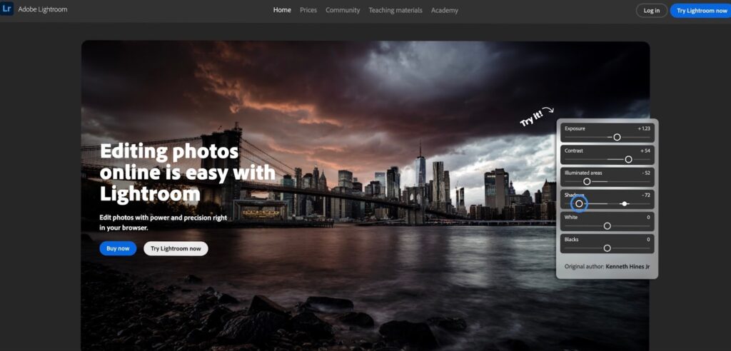 Adobe Lightroom home page