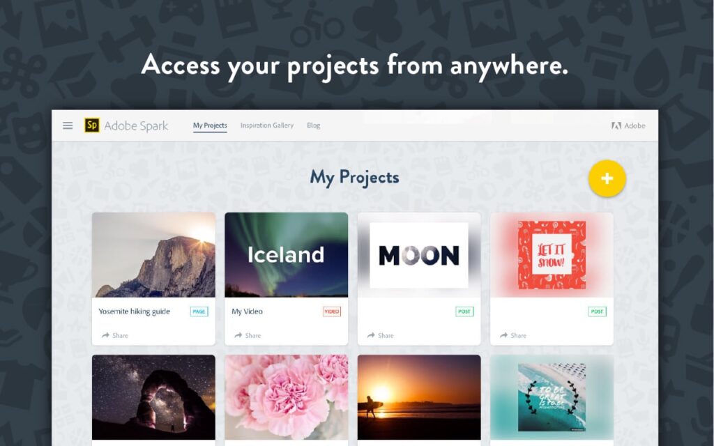 Adobe Spark home page