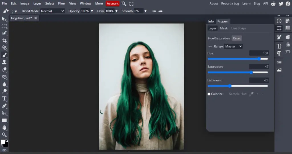 Hair color editing menu